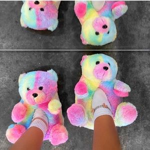 Colorful Teddy Bear Slippers for Women